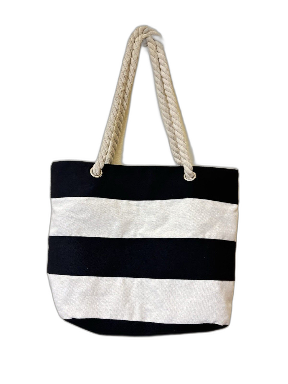 Unbranded Tote Bag Navy White Stripe Rope Handle Zipper Bag